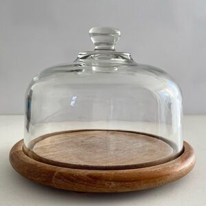 VTG Goodwood Genuine Teak Teakwood Cheese Server with a Glass Dome